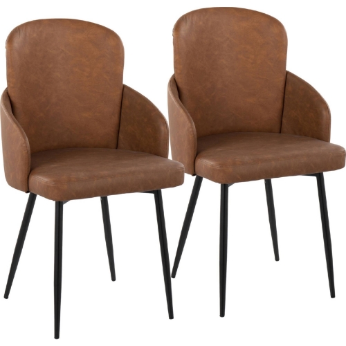 Dahlia Dining Chair in Black Metal, Chrome & Camel Leatherette (Set of 2)